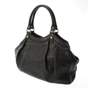 Gucci Leather ssima Sukey Handbag Dark Brown